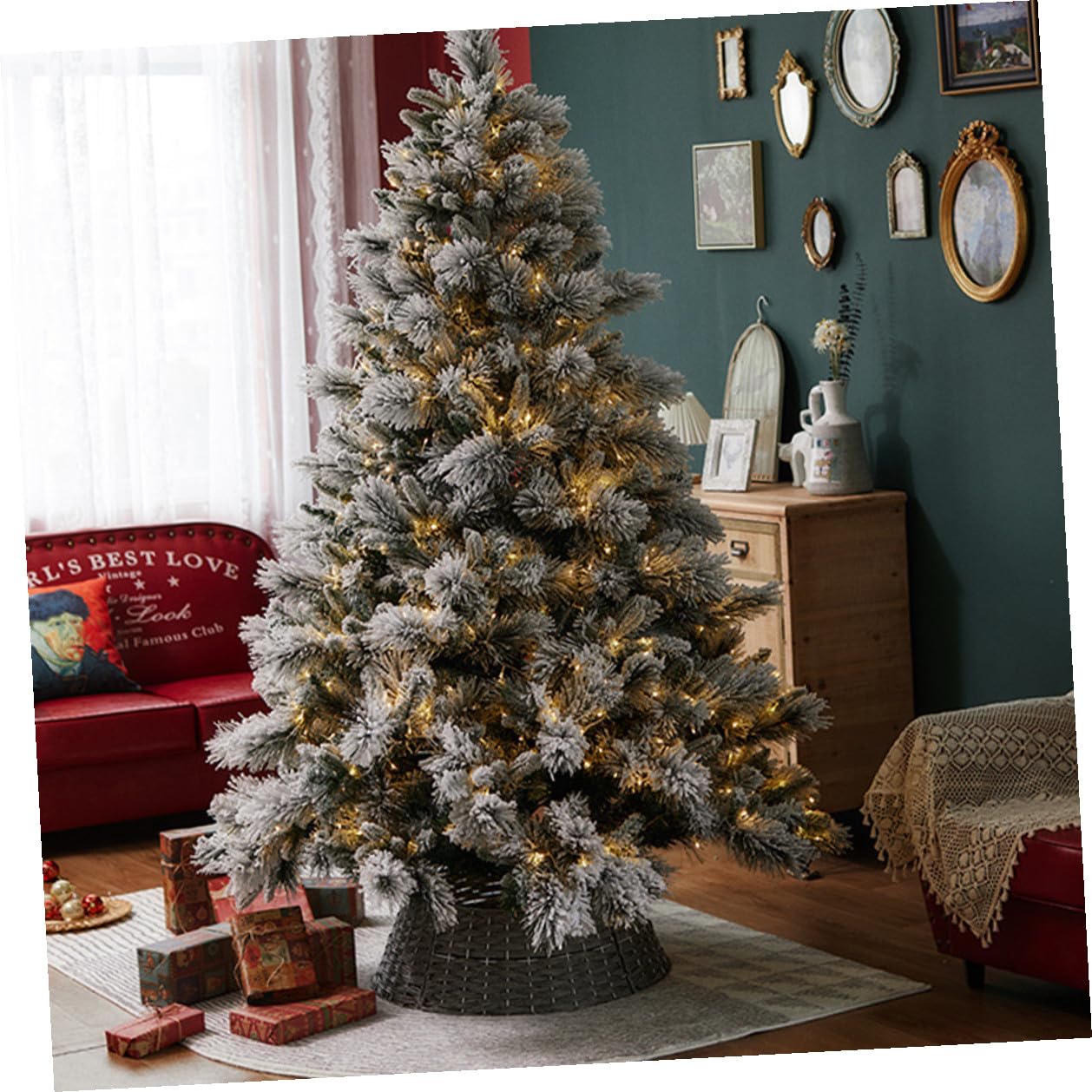 Gonna per Albero di Natale in Stile Fattoria Base Collare Decorativo, Anello per Albero Natalizio Grigio Piccolo, Adatta per Interni ed Esterni, Decorazioni Festive per Casa
