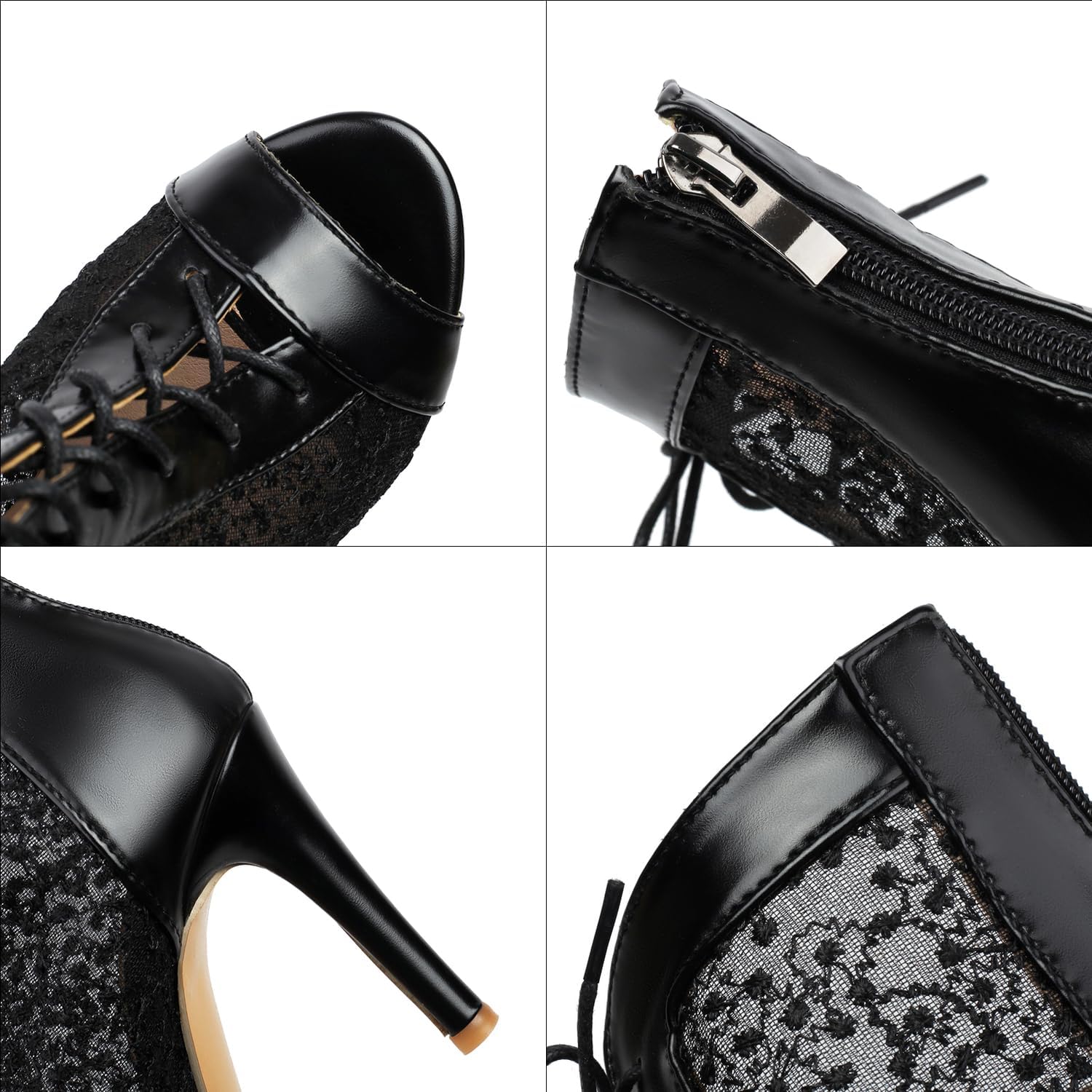 Women’s Lace Up Dance Heels Open Toe Mesh Sparkling Sequin Booties Peep Toe Stiletto High Heel Dance Shoes