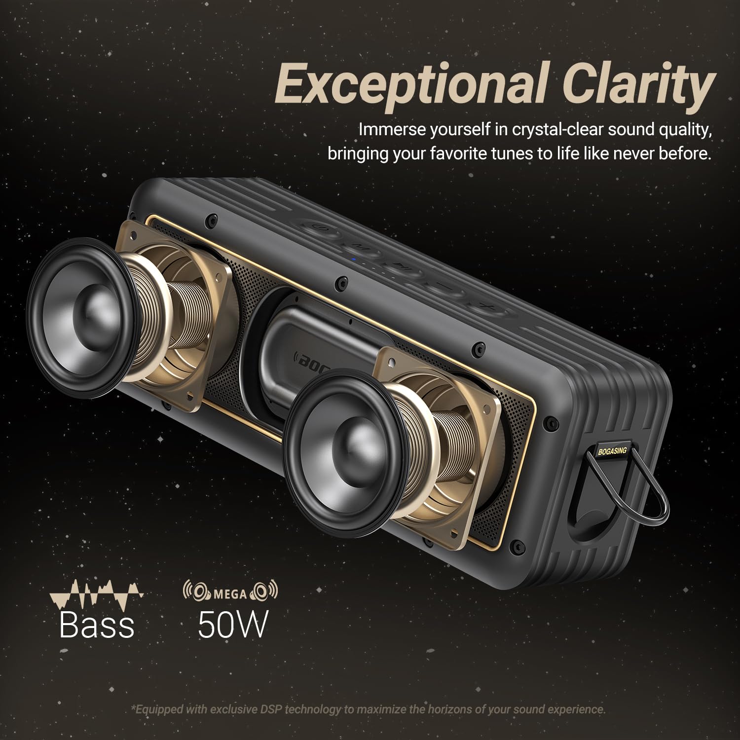 BOGASING G4 Altavoz Bluetooth Portátil, Altavoces Potente con Graves Profundos, 50W Altavoz Inalambrico, 24H, Impermeable IPX7, 3 EQ, Exterior Speaker Bluetooth 5.3, Tarjeta TF, AUX