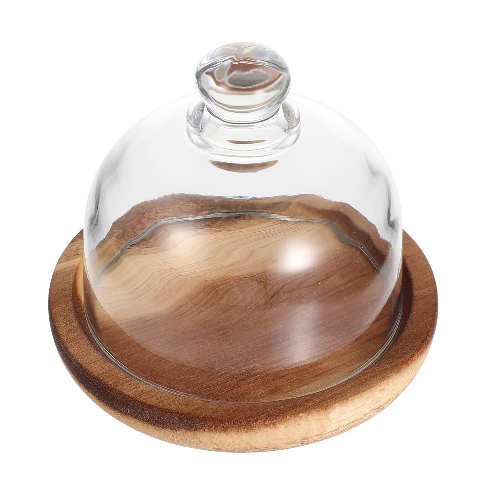 Présentoir à gâteau en verre Hemoton de 10cm avec plateau en bois chic