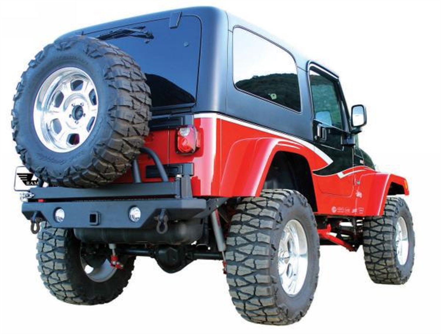 Rampage Rear Recovery Bumper with Swing Away Tire Mount | Steel, Semi-Gloss Black | 76610 | Fits 1987 - 2006 Jeep Wrangler YJ & TJ