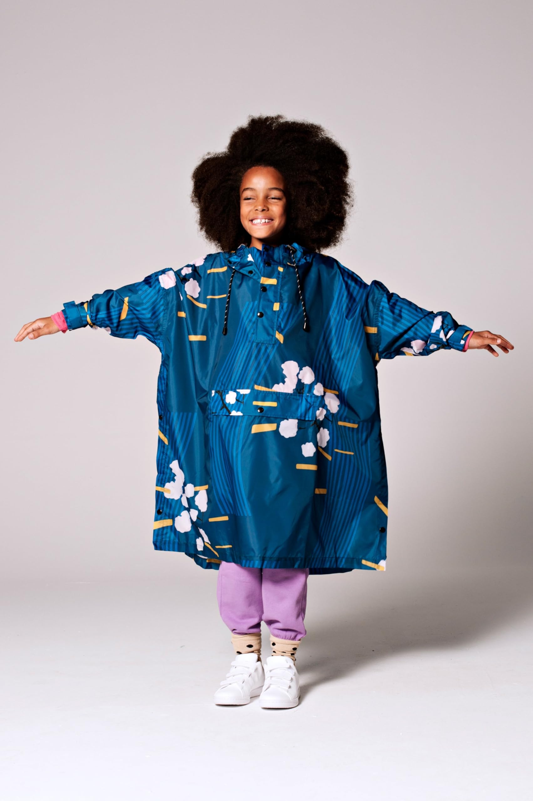 RAIN KISS Rainkiss Japanese Blossom - Poncho antipioggia per bambini, Blu, 6-10 Jahre