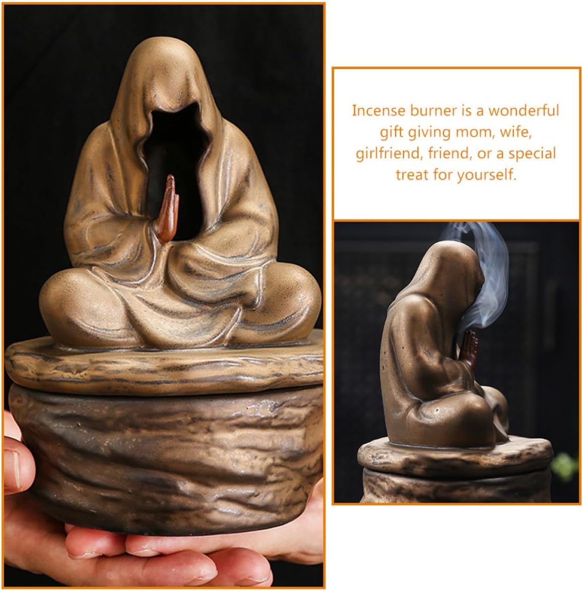 Ceramic Incense Holder for Desktop Tabletop Coil Burner with Gold Accent and Incense Stick Tray Chinese Zen Style for Home Décor and Meditation