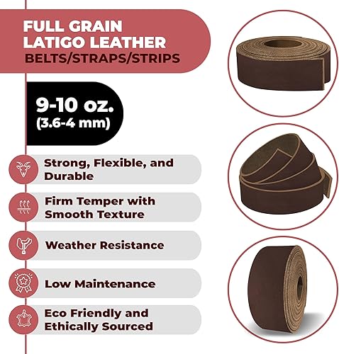 Miniatura 2 de ELW 9-10 oz (0.142-0.157 in) Latigo Cinturón de cuero Grado Correas y tiras  Tamaño 3.25"x50" (8.3x127cm)  Marrón chocolate  Piel de vaca de grano