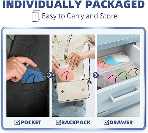 Miniatura 5 de Mascarillas KN95 para adultos, paquete de 50 mascarillas KN95 desechables de 10 colores, 5 capas transpirables envueltas individualmente con