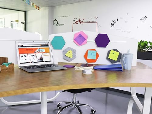 Miniatura 6 de Juego de 6 tableros de fieltro hexagonales, autoadhesivos, tableros de notas y fotos, azulejos decorativos de espuma colorida para pared con 6