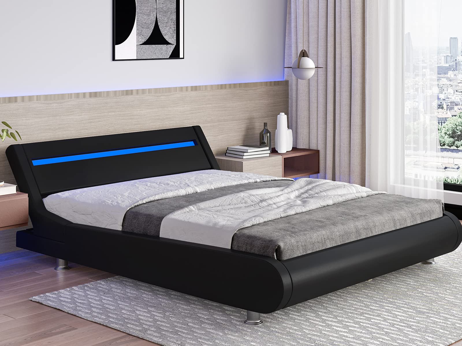 Buy DICTAC Upholstered Bed Frame with Led Lights Headboard Full led Bed