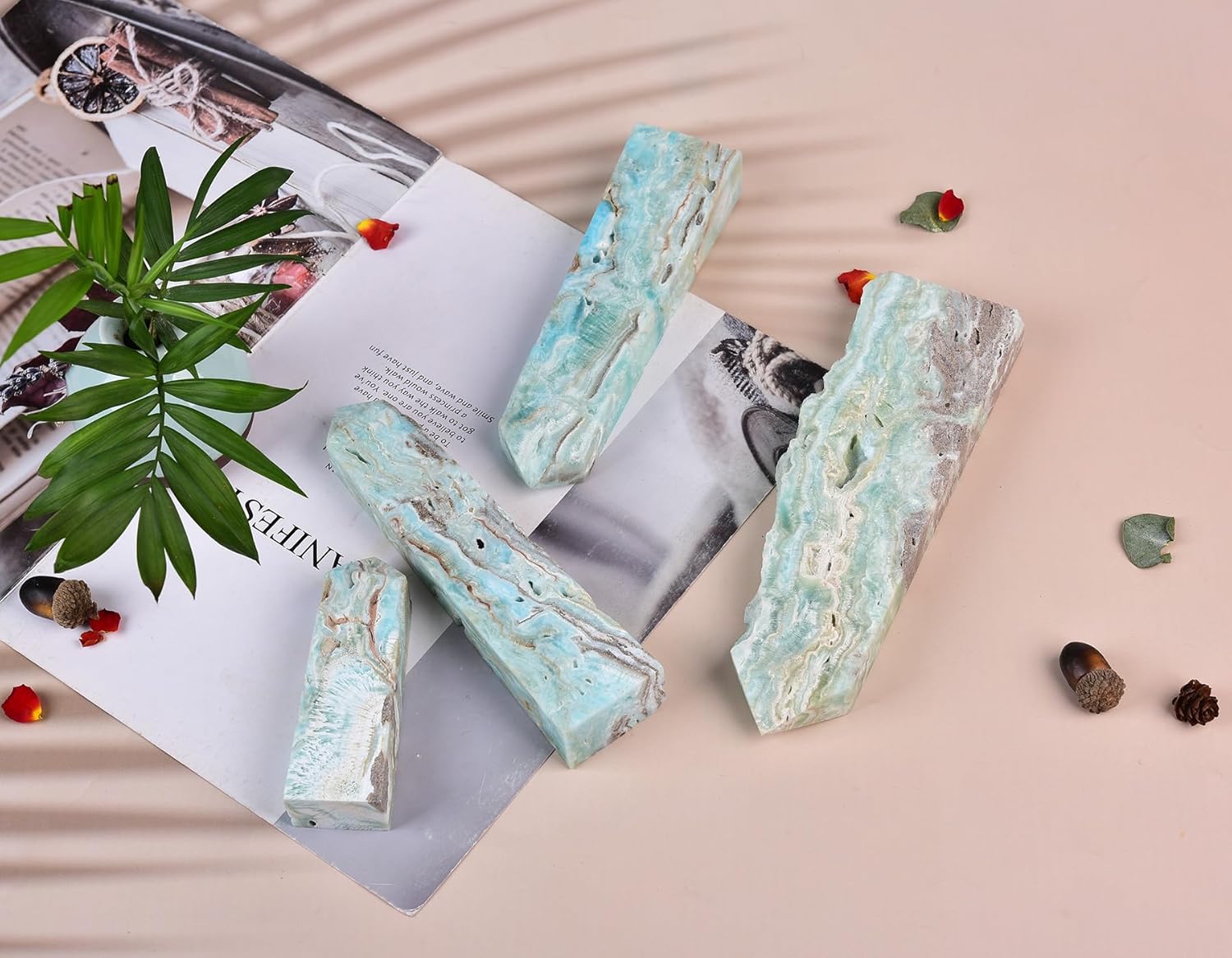 AMOYSTONE Large Crystal Geode Tower Blue Hemimorphite Pointed Wand Obelisk Healing Reiki, Chakra, Home Décor 1.7-2 LBS