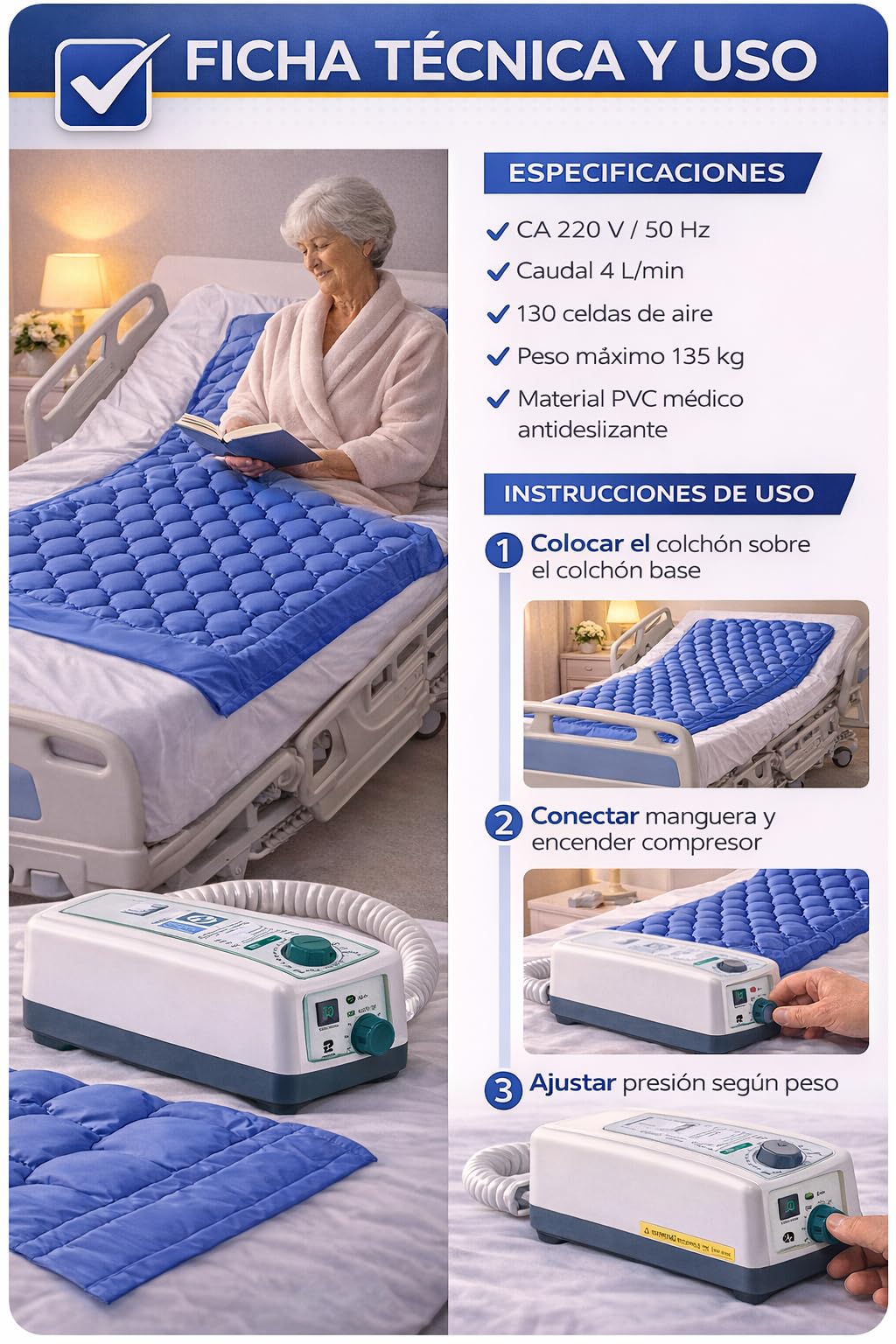 Colchón Antiescaras Tipo 1 Medical. Reg. Sanitario