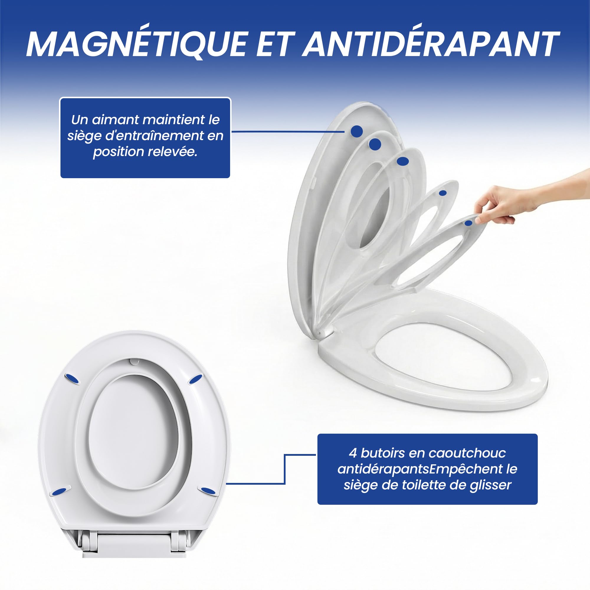 Abattant WC Familial avec Réducteur Enfant Intégré, Lunette de Toilette Forme O avec Siège Magnétique, Cuvette Toilette Adulte et Enfant 2-en-1, Charnière Réglable Démontage Rapide Blanc