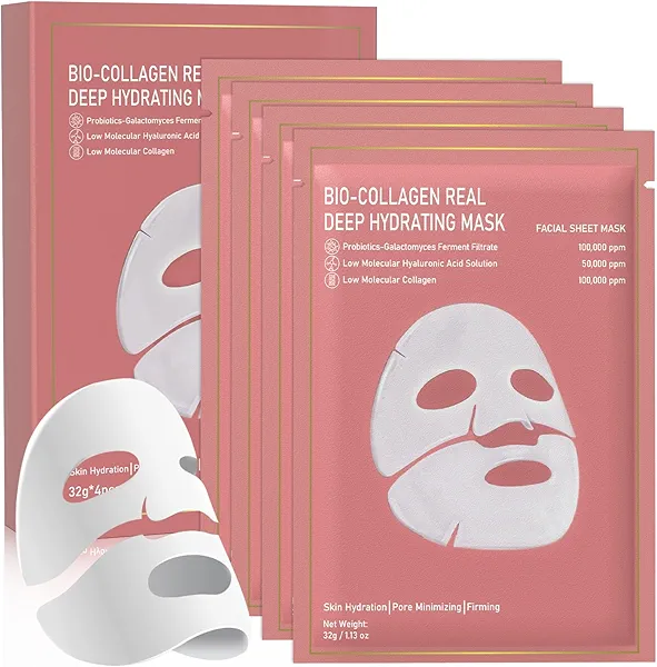 Nityrliv Bio-Collagen Real Deep Mask, 4 Pack Overnight Hydrating Face Mask for All Skin Types,Original Hydrating Collagen Face Mask