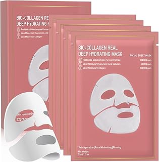 Collagen Face Mask, 4 Pack Bio-Collagen Real Deep Mask Overnight Hydrating Face Mask for All Skin Types,Original Hydrating Collagen Face Mask