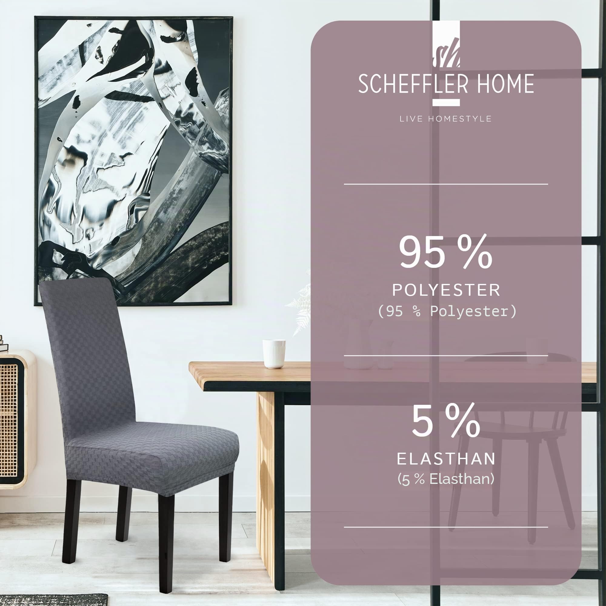 Scheffler Home Stuhlhussen 6er Set Grau für Schwingstühle Karo Emil