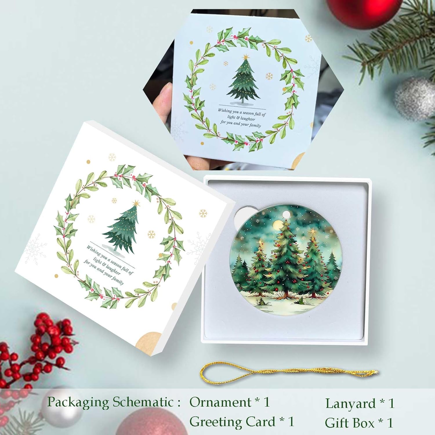 Christmas Tree Forest Ornaments Round Ceramic Ornament Christmas Keepsake Decor for Xmas Tree Winter Holiday Xmas Gift for Women Men Hanging Ornament 3" - Image 7