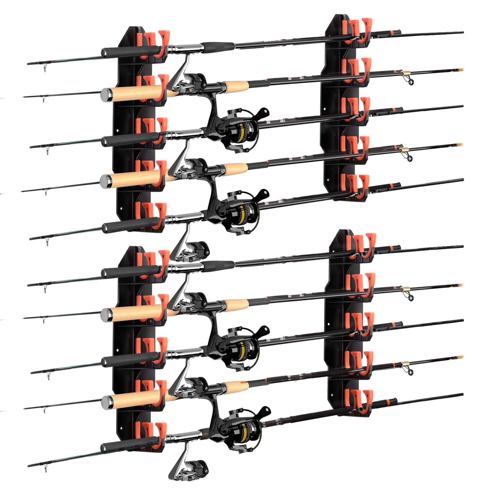 Hikeen Fishing Rod Holders, Fishing Pole Holders for Garage, Wall or Ceiling Mounted Fishing Rod Rack Holds Up to 10 Rods(2 Pack)