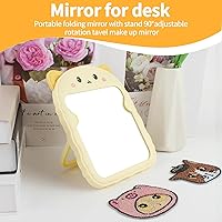 Vista 3 de TBWHL Bonito espejo de escritorio de dibujos animados con gato para escritorio, espejo de escritorio con soporte para niñas, niños, espejo