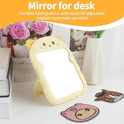 Miniatura 3 de TBWHL Bonito espejo de escritorio de dibujos animados con gato para escritorio, espejo de escritorio con soporte para niñas, niños, espejo de