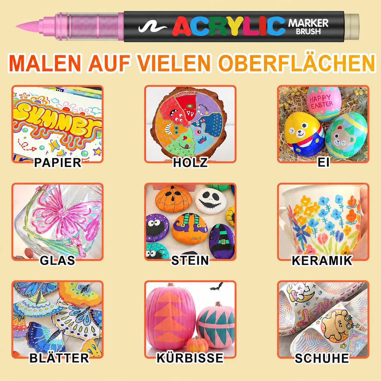 Laconile 120 Farben Acrylstifte für Steine Wasserfest, Brush Tip Acrylic Pens Set, Schnelltrocknend und Ungiftig, Ideal Acrylstifte zum Bemalen für Steinen, Glas, Leinwand, Keramik, Holz