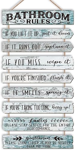 Decoración de pared de baño, letreros divertidos para baño, reglas de baño, imágenes, decoración de pared, decoración rústica de granja, decoración