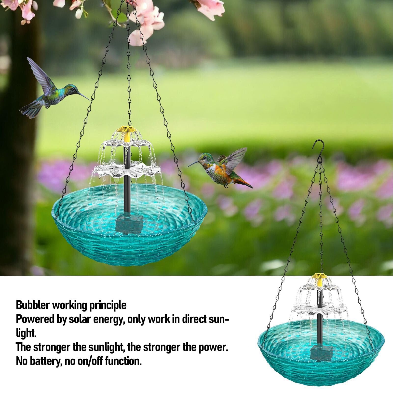 SIXRUN Ciotola da Bagno Solare per Uccelli di Grande capacità, Fontana Gorgogliante per Mangiatoia per Uccelli in Plastica Robusta per Balcone, Facile da Pulire (Blue)