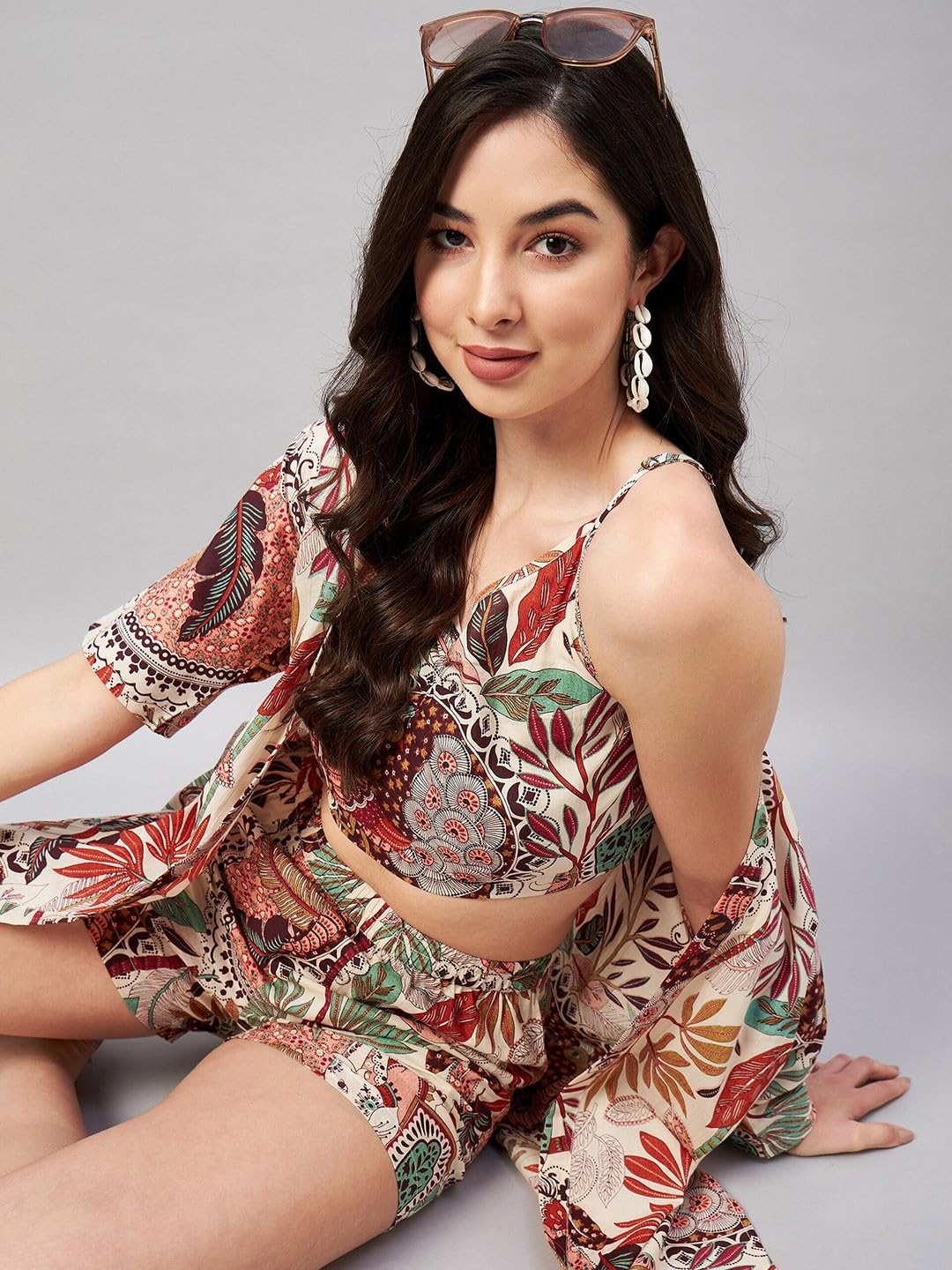 Pujia Mills Elegante set da donna || Completo da viaggio estivo coreano alla moda || Set pigiama per ragazze per spiaggia e vacanze look