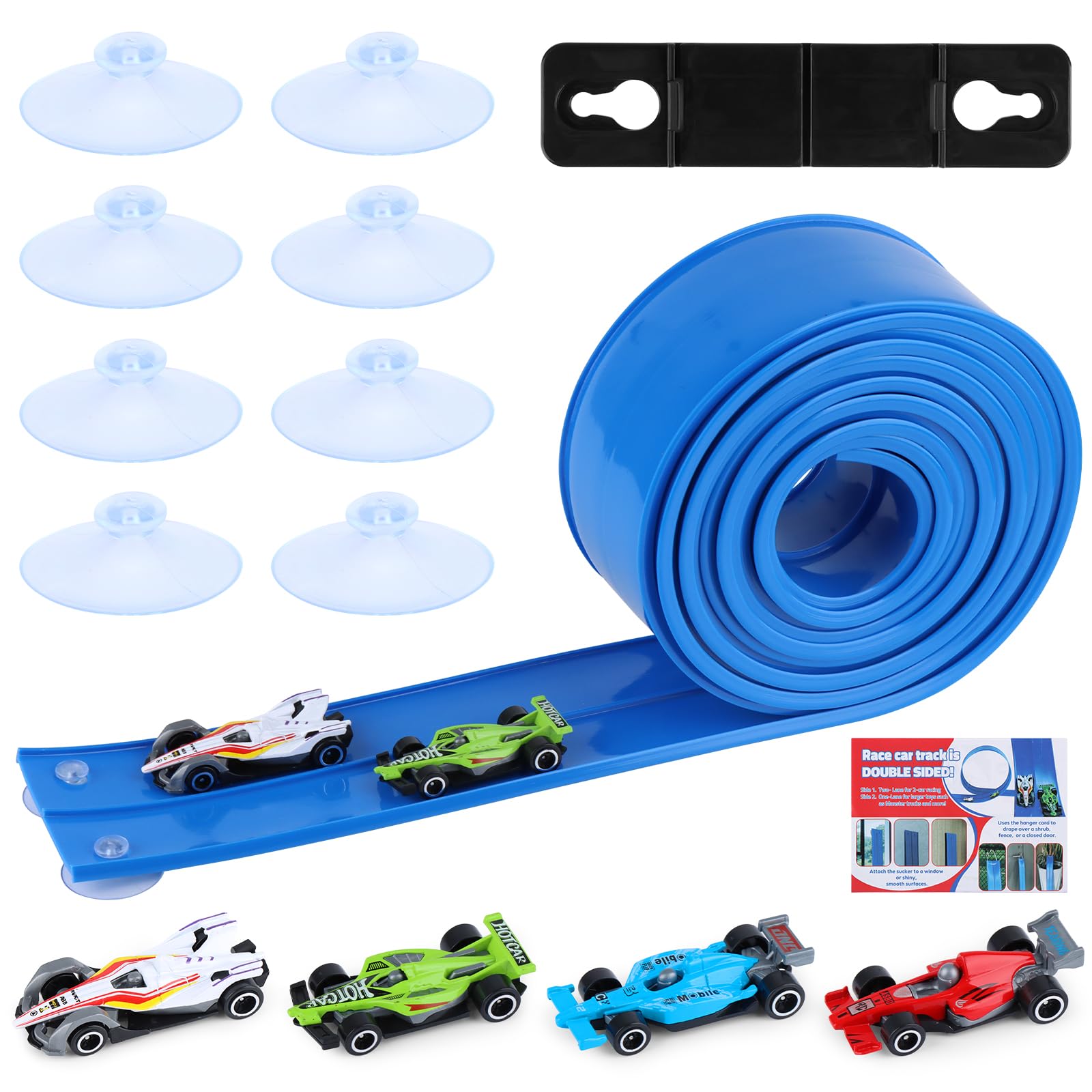 Tahbarshi Flexible Car Track Toy 5m Includes 4 Cars, Speed Track for Indoor Outdoor Play Rolls Up Portable Dual Race Track