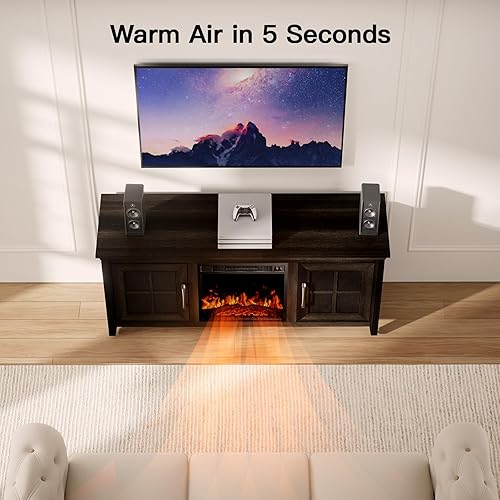 Miniatura 6 de PIWFS02G - Soporte de TV con chimenea de 18 pulgadas para televisores de hasta 70 pulgadas, chimenea eléctrica con armario de almacenamiento y