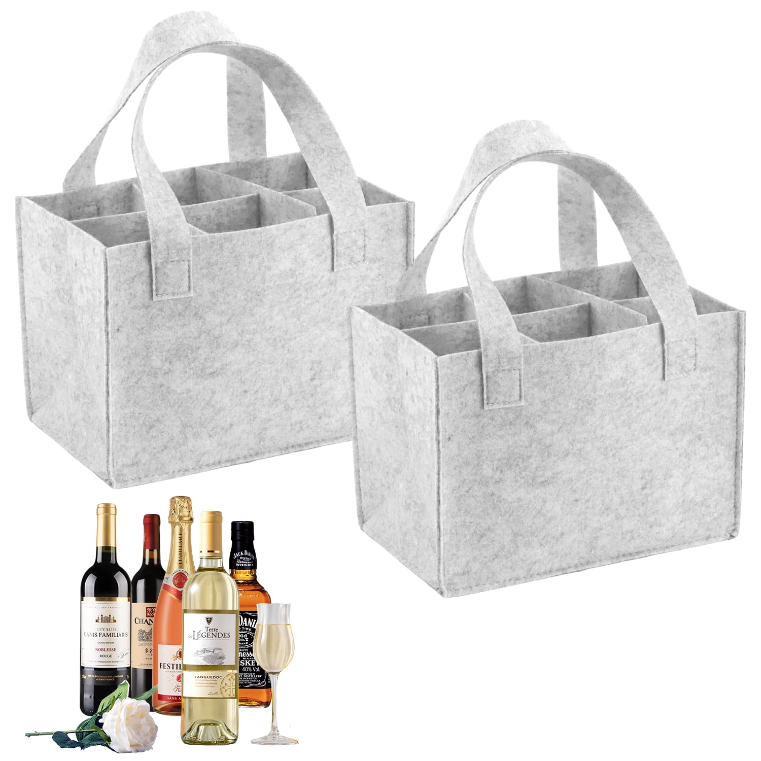 Borsa Portabottiglie Vino In Feltro 9 Scomparti | Pieghevole, Con Manico | Per Picnic, Feste, Regalo
