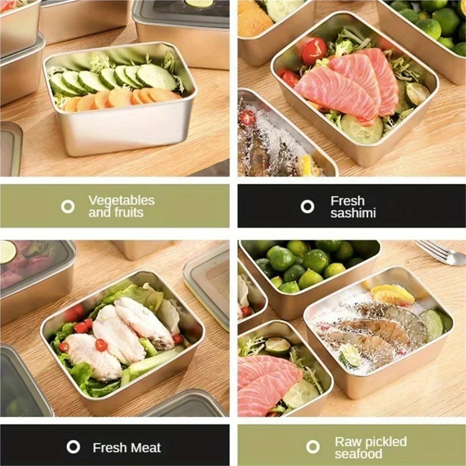 Bento Box con Coperchio sigillato in Acciaio Inossidabile, Vassoio for Frutta, for la Preparazione degli Alimenti, Scatola di conservazione refrigerata for Frigorifero(1pc)