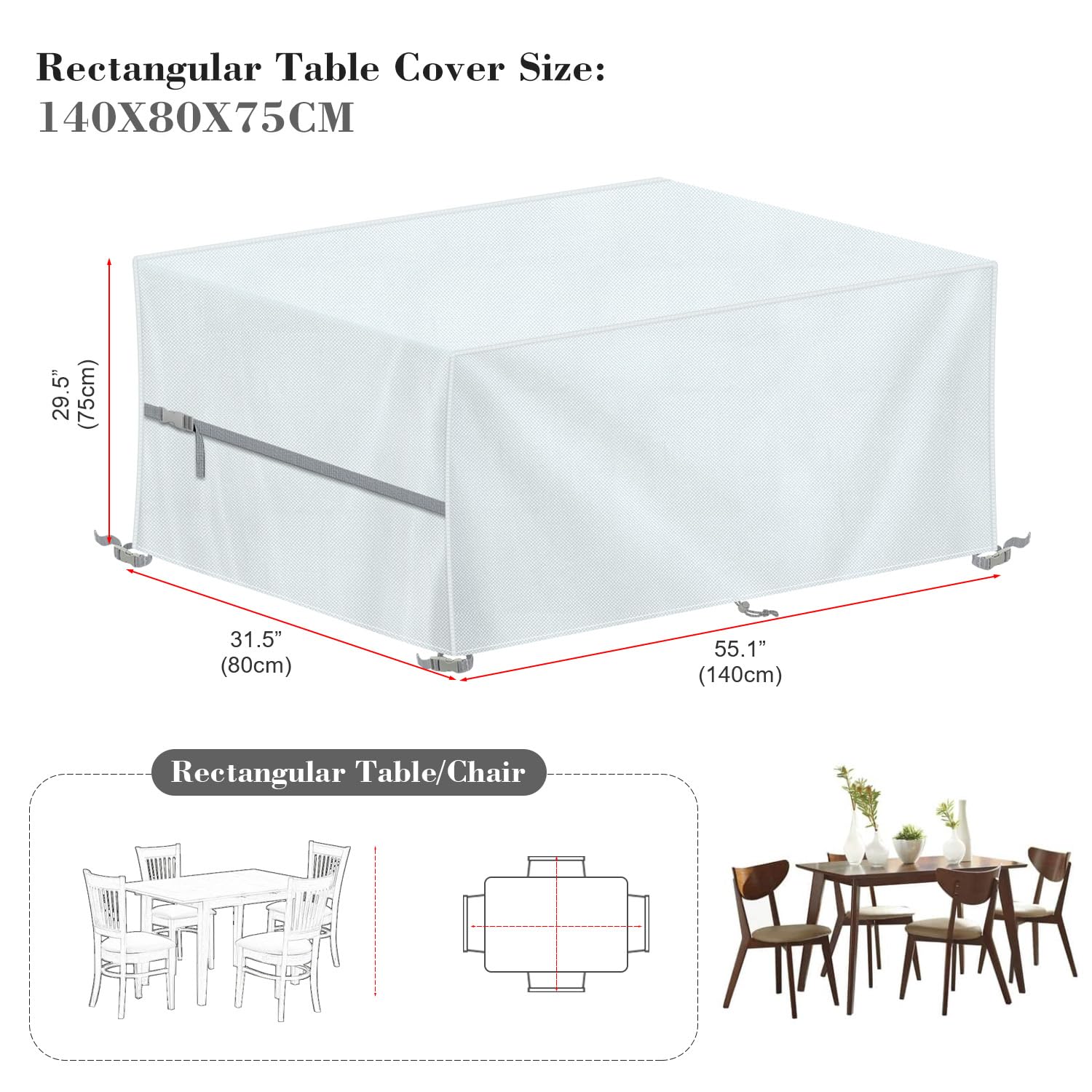 LAMUNI Copertura Tavolo Esterno Copritavolo da Giardino Impermeabile 140x80x75cm Copertura per Mobili da Giardino Tessuto Oxford 420D Coperture per Tavoli Esterni Telo Copri Tavolo da Giardino