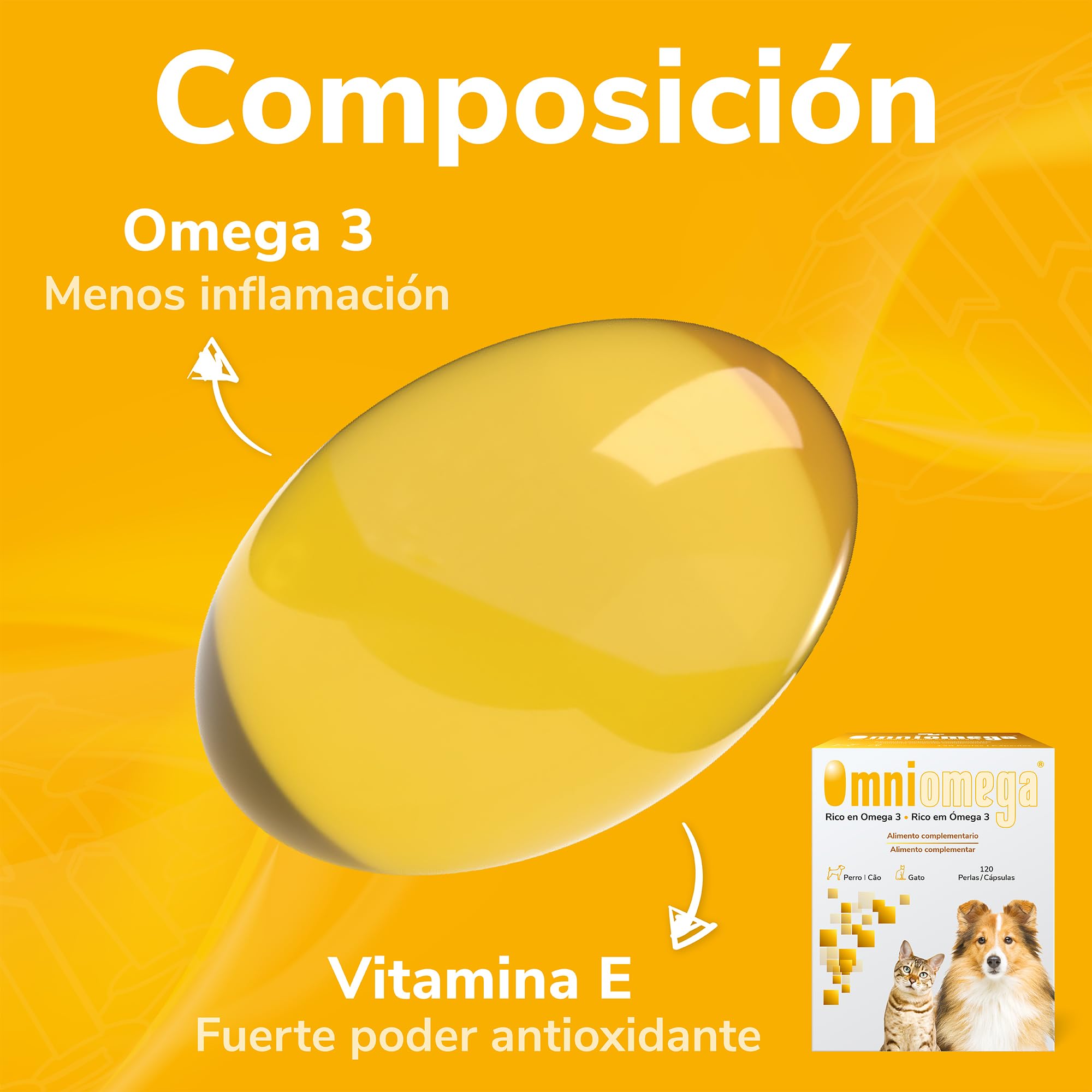 Hifarmax Omniomega Vitaminas para Perros y Gatos, Suplemento Omega 3 con Vitamina E | Suplementos Alimenticios | Complementos Alimenticios y Complemento Vitaminico | Caja de 120 Pastillas