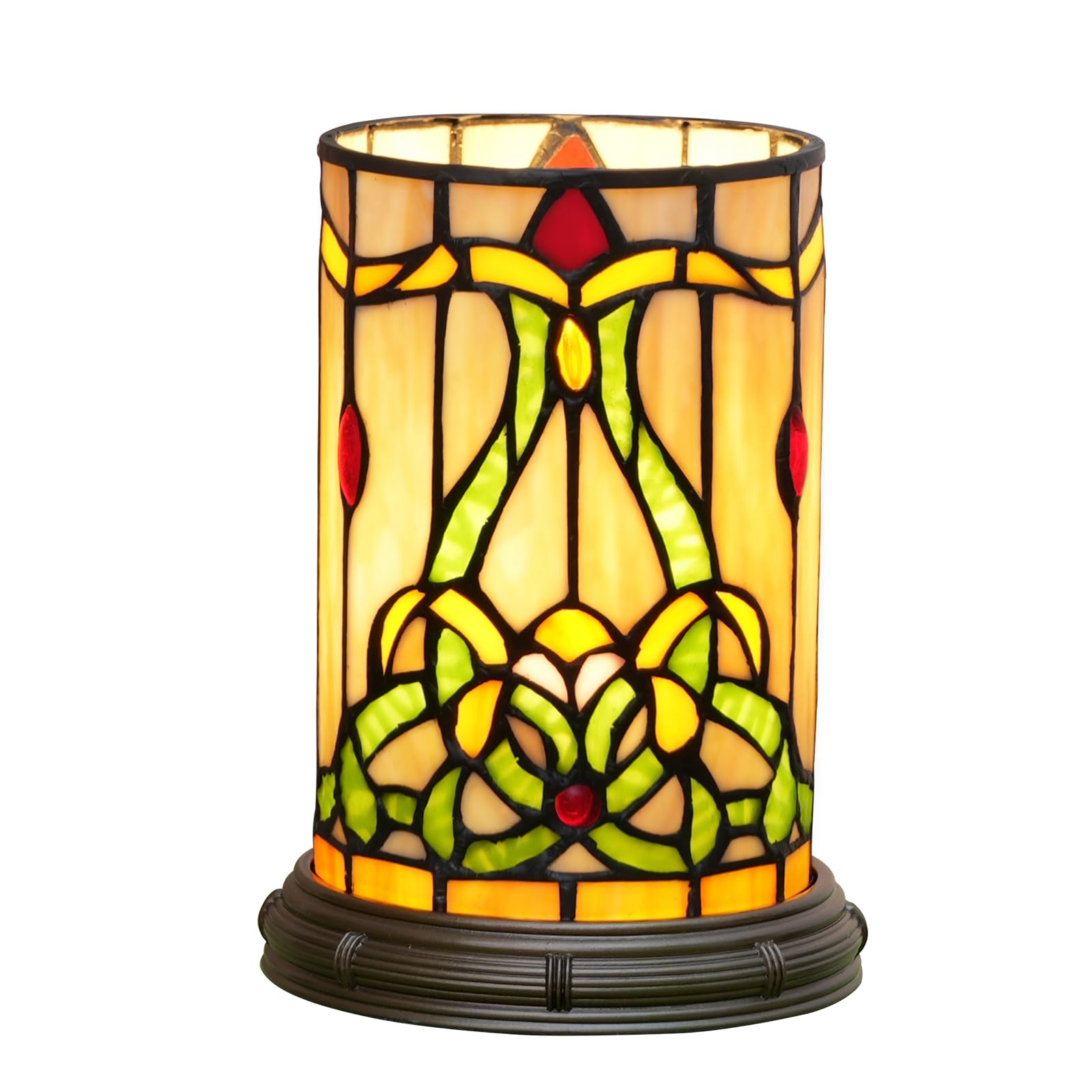 Tiffany styl matam witrażowa lampa stołowa do salonu, sypialni, stolik nocny, wazon, dekoracja, mała lampka nocna, urocza lampka dla dzieci, akcent, LED, cylindryczna, vintage, lampa biurkowa