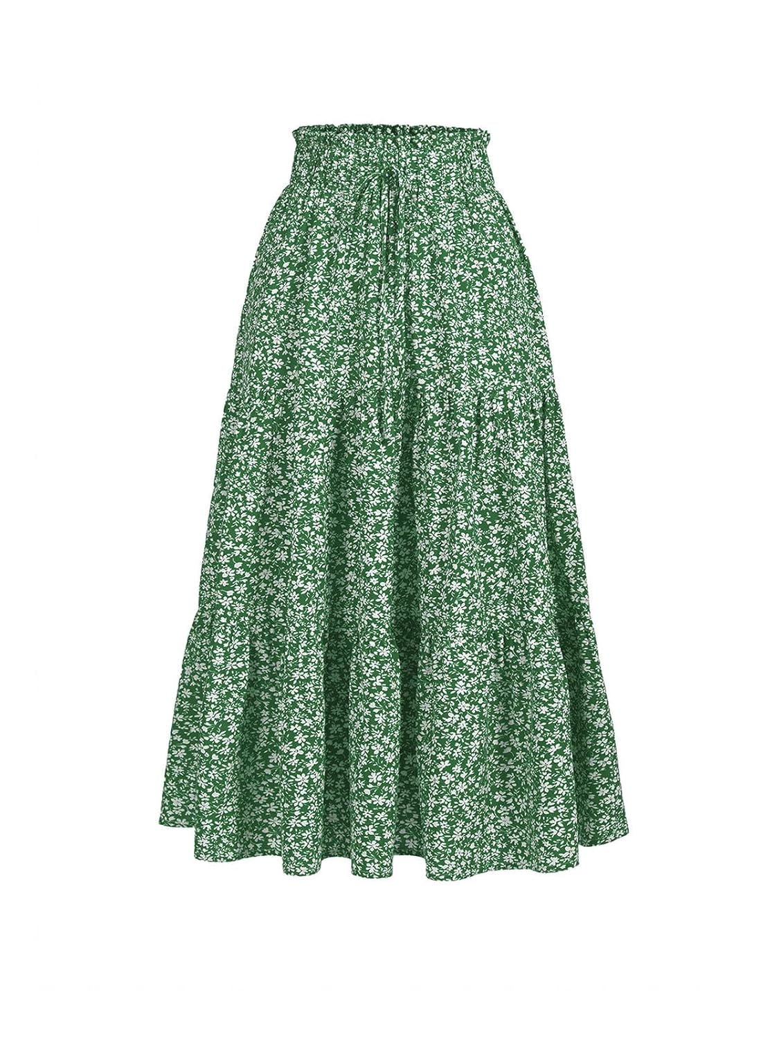 Saia midi feminina cintura alta elástica casual verão na moda gravata frontal rodada babados floral saia evasê DJ626