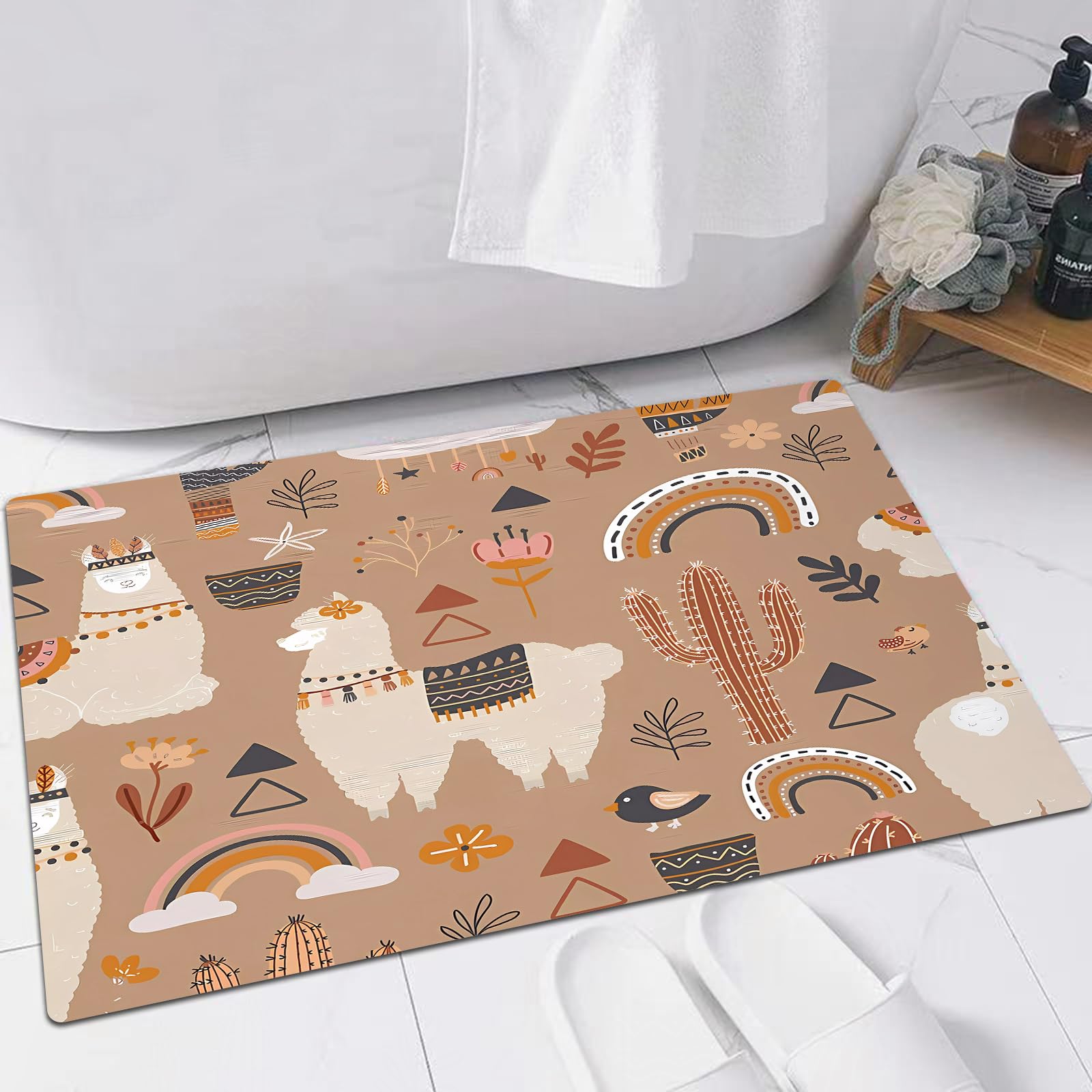 EMFSLA Bath Mat 24x35 in,Boho Llama clipart set - MasterBundles,Non-Slip Bathroom Mat Machine-Washable,Ultra Soft and Water Absorbent Bath Rug for Bathroom