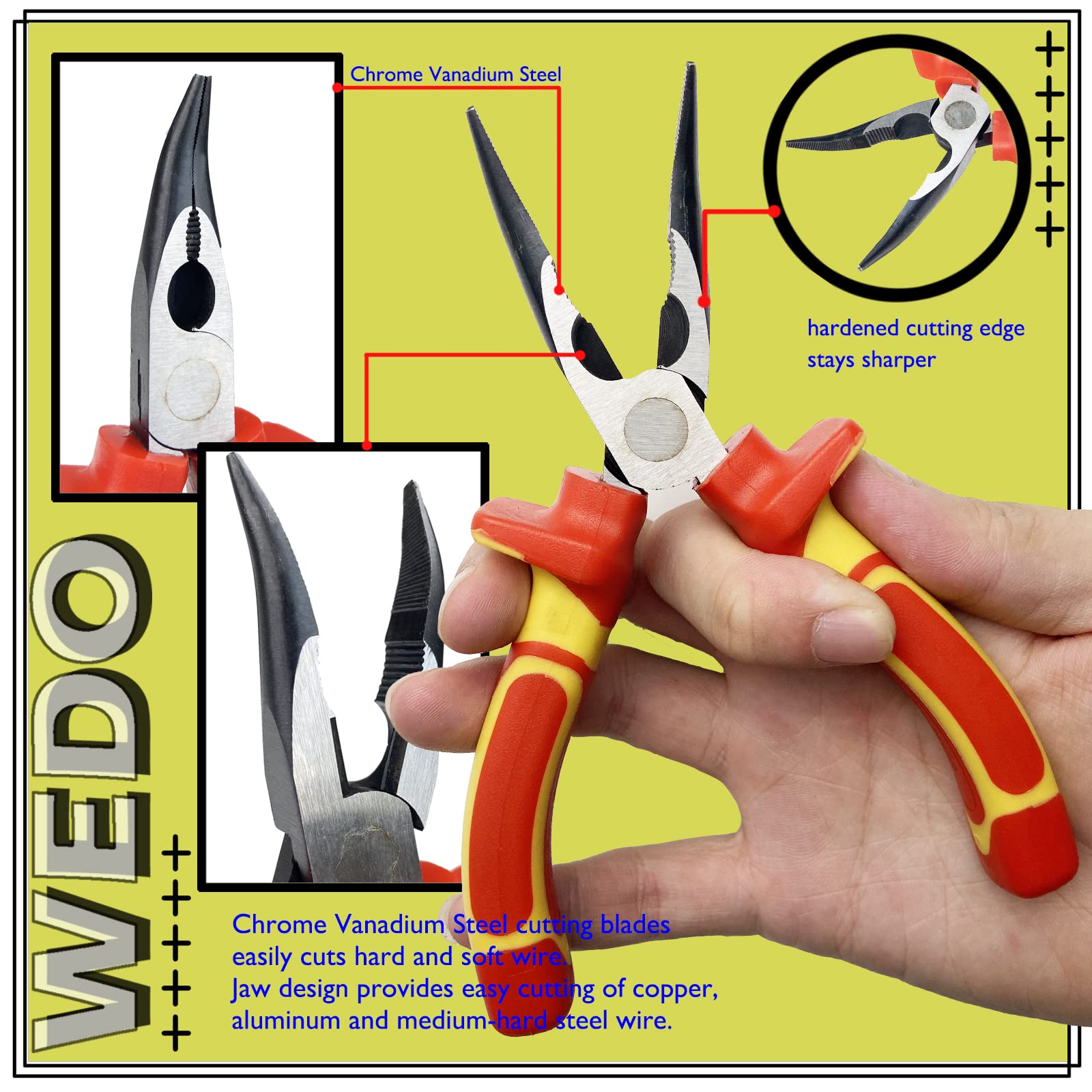 WEDO Pinza A Becchi Di Ottone Curvo A 45° – Lunga Con Manico Antiscivolo, Per Meccanica, Cuscinetti E Lamiera, Sicura Antiscintilla