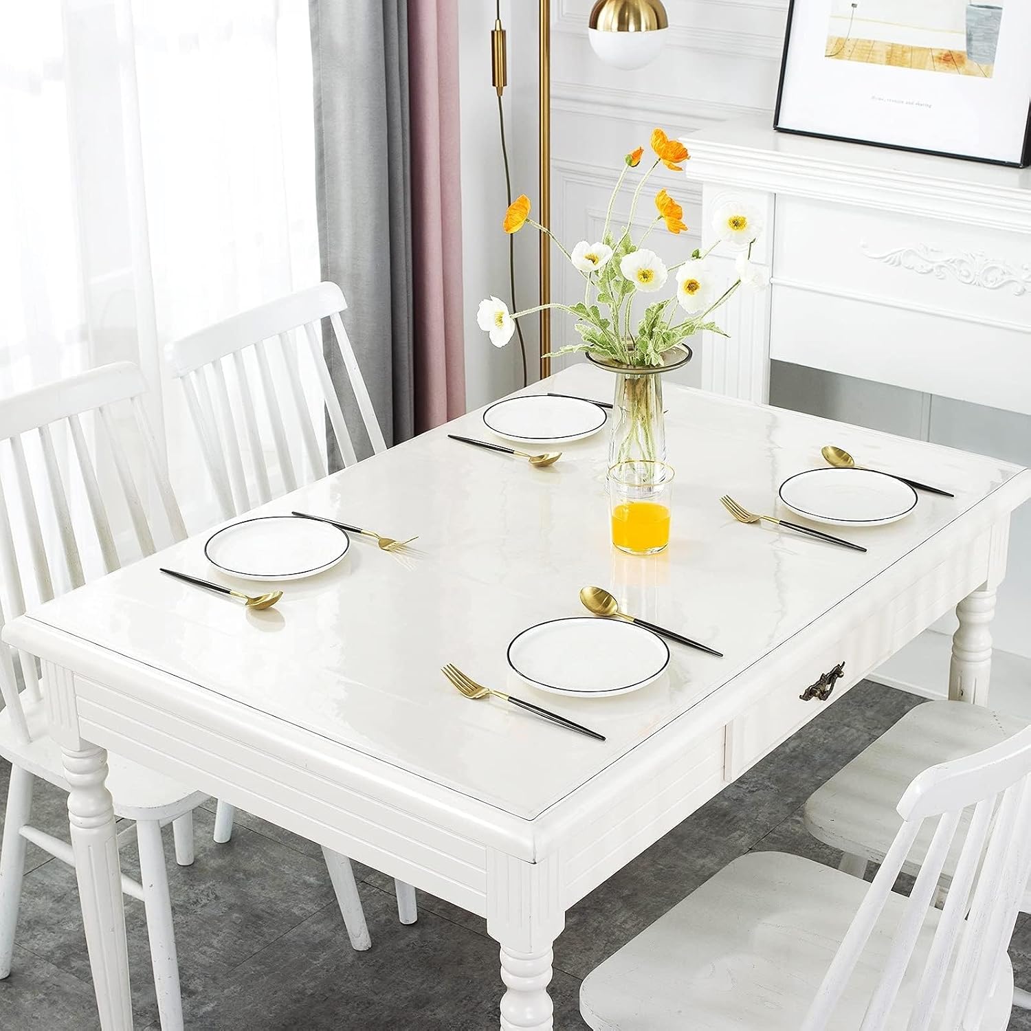 PVC Desk Protector Tablecloth Cover Office Desk Pad Mat Wood Furniture Glass Dining Tabletop Countertop Protection Waterproof Rectangular,1mm,40/45/50/60/80/90/100/110/160cm(50 x 180 cm)