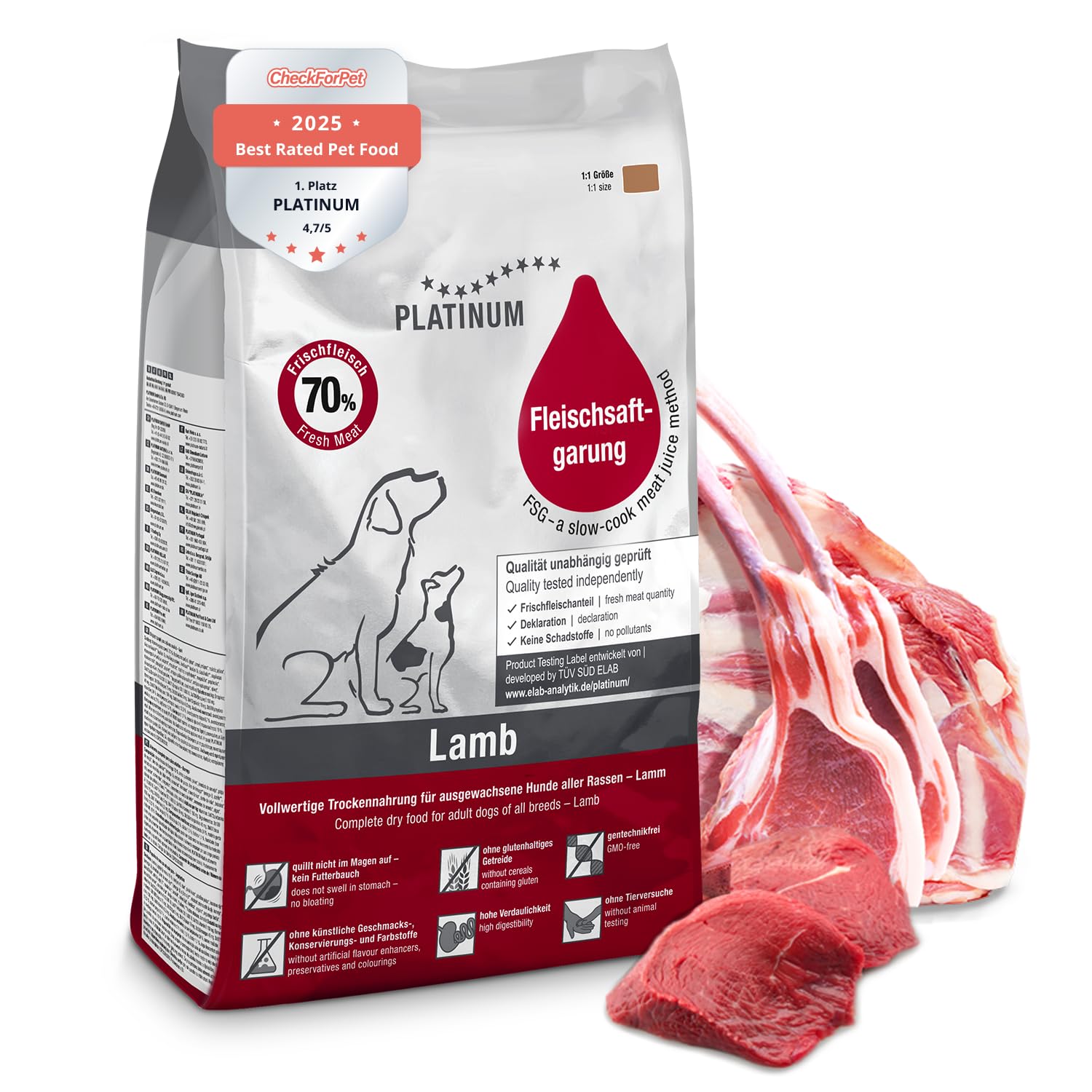 PLATINUM - Hundenahrung Adult Lamb aus Fleischsaftgarung - 5kg Hundefutter trocken nährstoffreich wie BARF - besonders schmackhaftes Hundetrockenfutter für kleine und große Hunde - in DE geprüft
