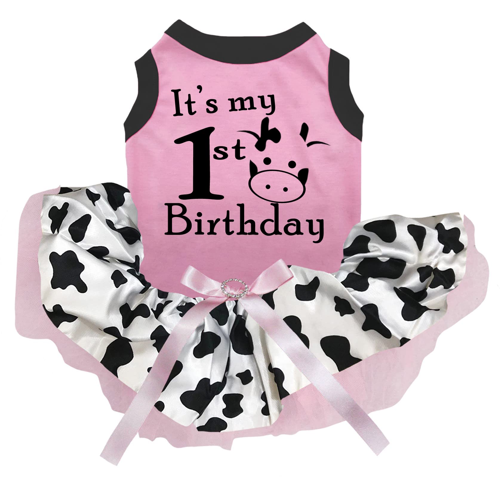 Petitebella It's My Cow 1st Birthday Puppy Dog Dress (Pink/Cow, Large)