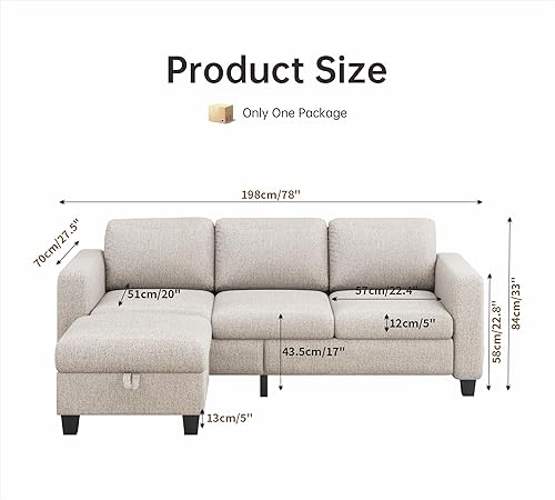 Miniatura 2 de Sofás seccionales para sala de estar, sofá convertible en forma de L con otomana de almacenamiento, sofá moderno de lino marrón moca, juego de