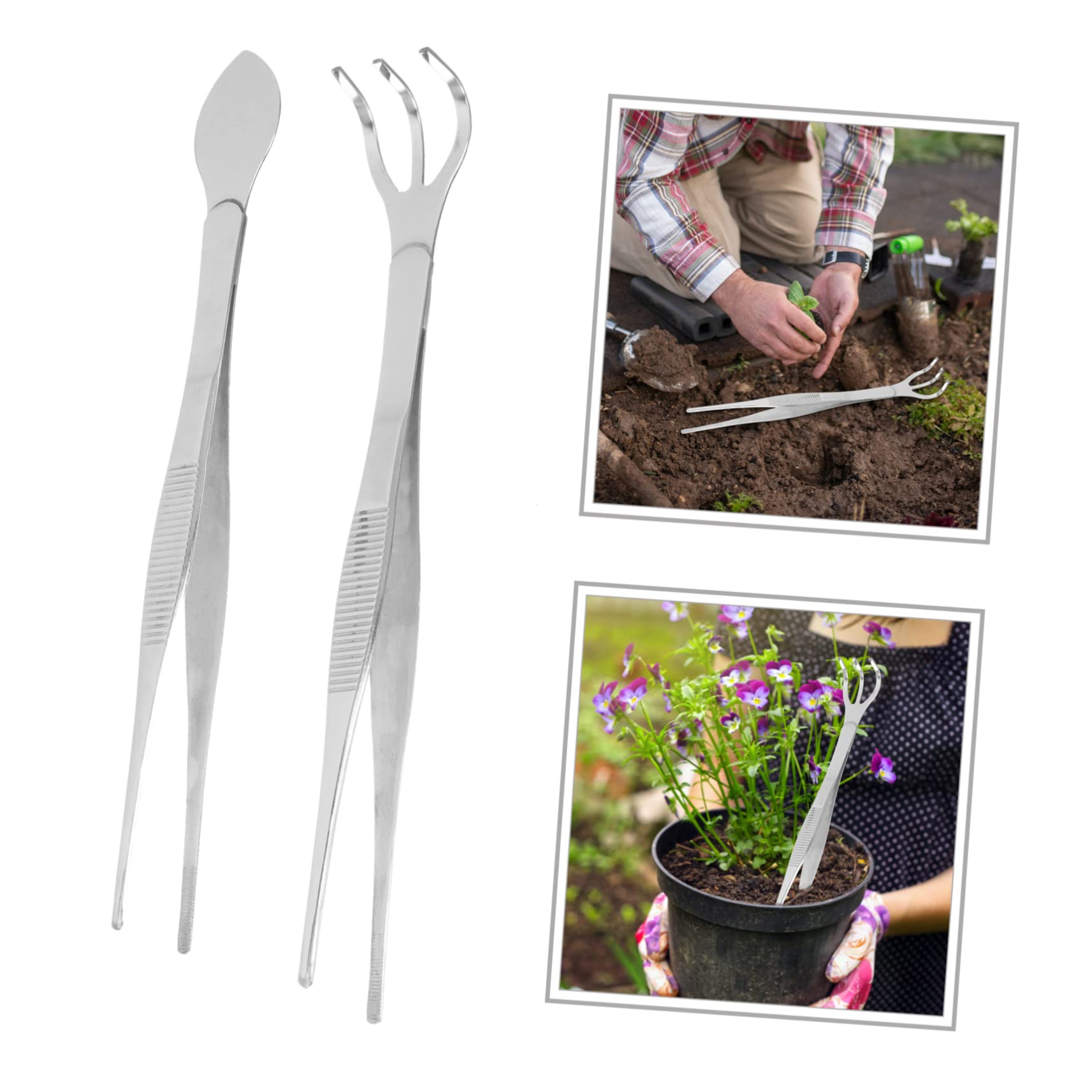 BESPORTBLE 2sets Pinzette Per Bonsai Acciaio Inossidabile Pinzette Per Giardinaggio Con Rastrello e Spatola Per Cambiamento Terreno e Manutenzione Piante