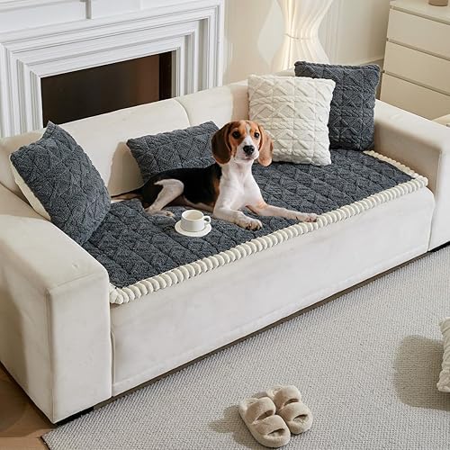 Funda de sofá para perros, fundas de sofá mullidas para mascotas, jacquard geométrico, coral, apta para mascotas, lavable, antideslizante, protector