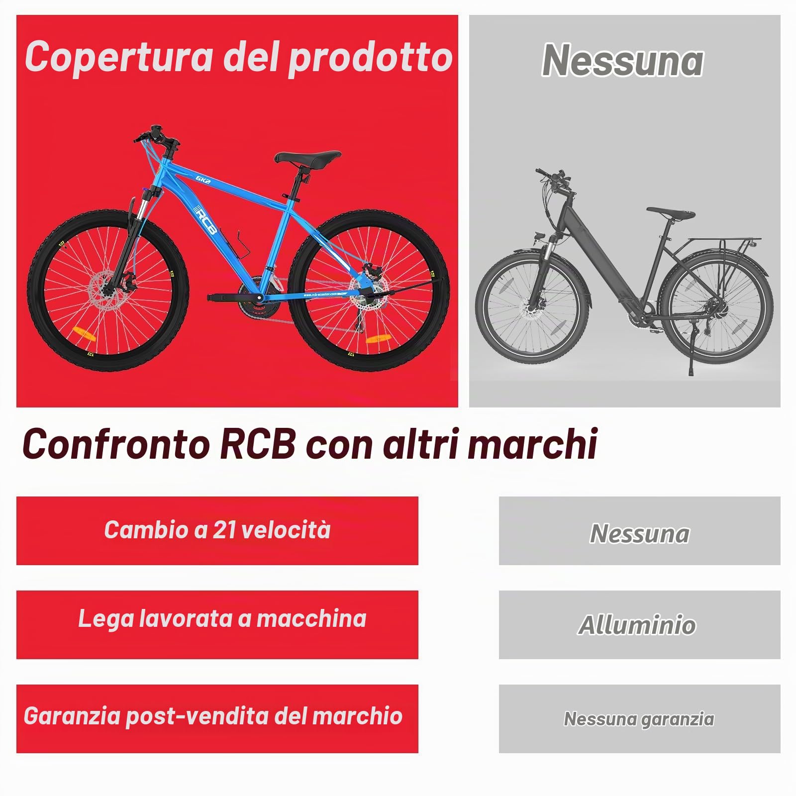 RCB GK2 26" mountain bike, 21 marce, telaio in alluminio, forcella ammortizzata, freno a disco meccanico, porta bevande, ideale per il tempo libero e il fitness, adatto per ragazzi e adulti