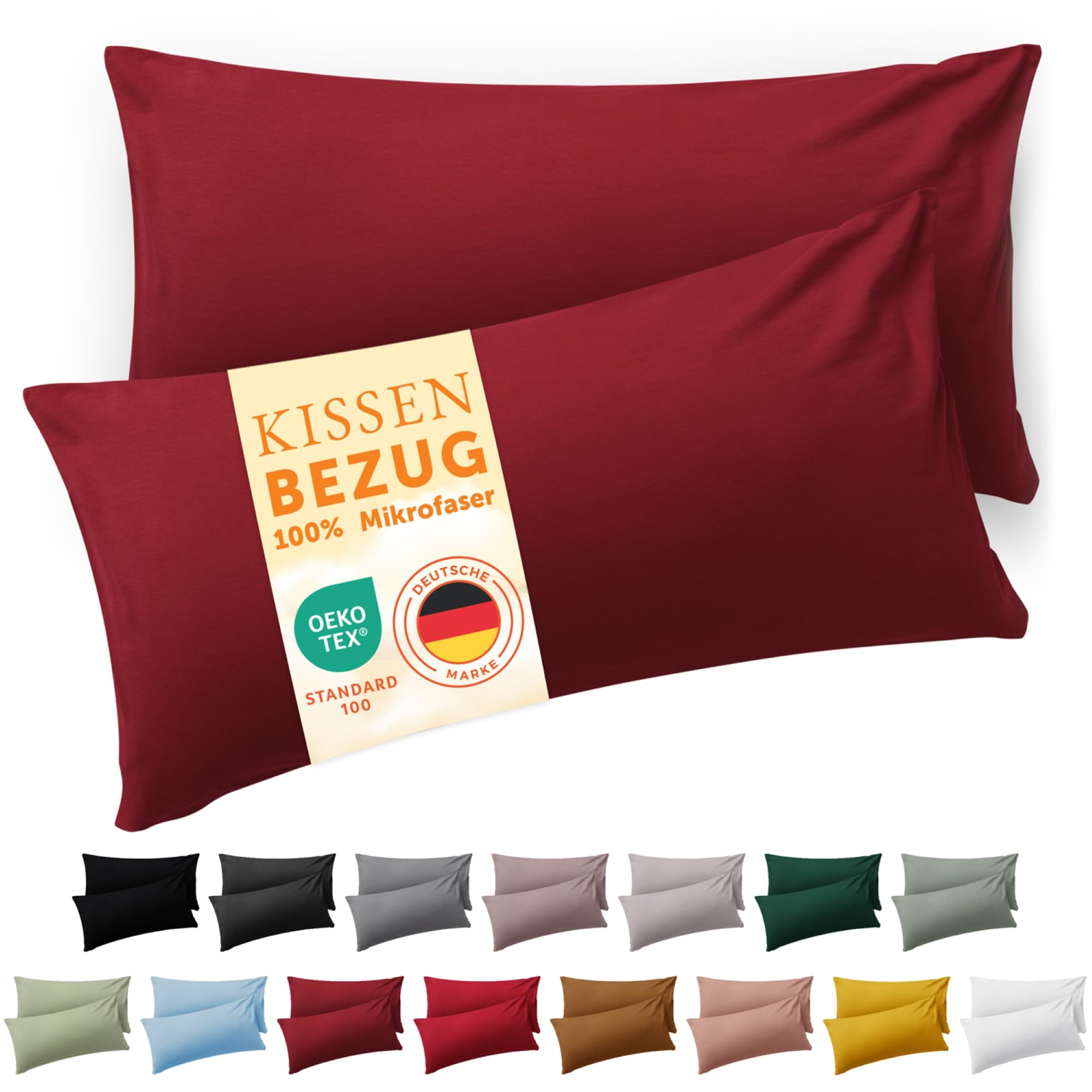 Blumtal Kissenbezug 50 x 60cm, 2 Stück - Oeko-TEX zert. Kissenbezüge 100% Mikrofaser in extra weich & waschmaschinenfest - Bezug Kissen Aurora Rot - Rot