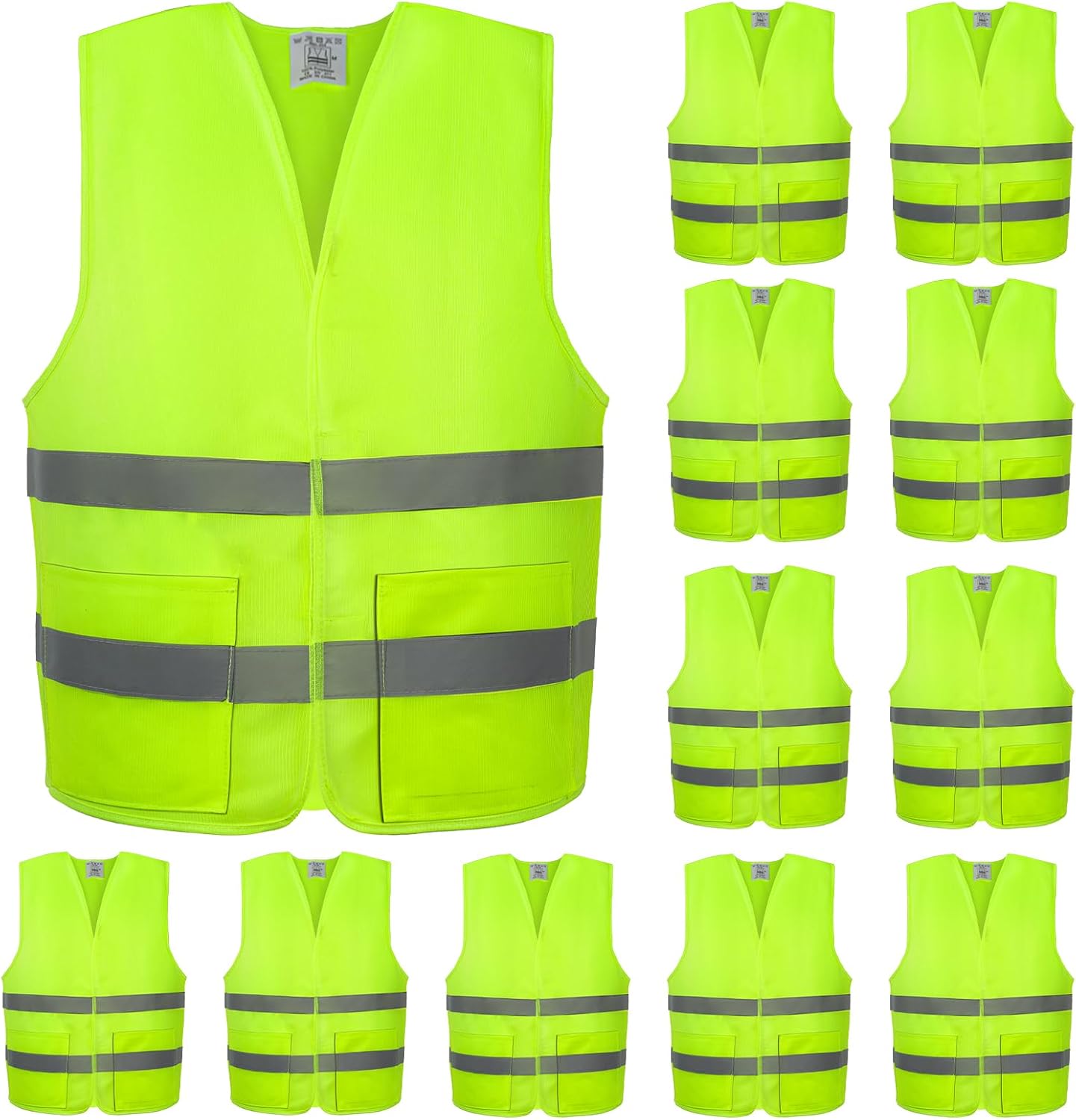 VOCHIC 12 Pack Safety Vests with Pockets Reflective High Visibility for Cycling Running Surveying Volunteer Crossing Guard