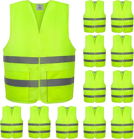 VOCHIC 12 Pack Safety Vests with Pockets- Reflective High Visibility,Hi Vis Mesh Vest for Men/Women,Work,Construction,Walking