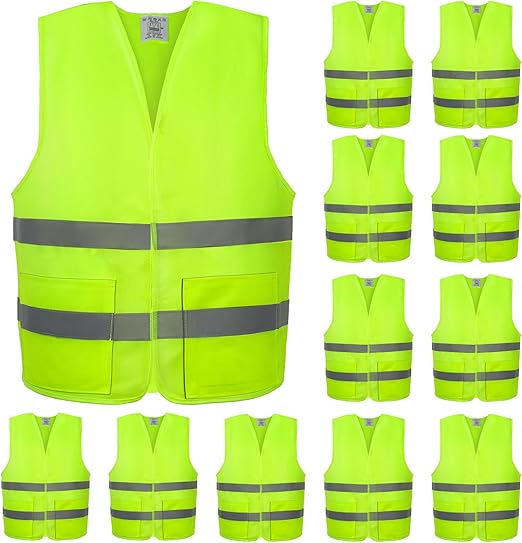 VOCHIC 12 Pack Safety Vests with Pockets- Reflective High Visibility,Hi Vis Mesh Vest for Men/Women,Work,Construction,Walking