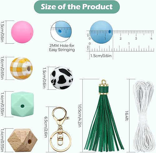 Miniatura 4 de FIVEIZERO Juego de 221 cuentas de silicona para hacer llaveros, múltiples estilos y formas, cuentas de silicona de 0.59 pulgadas, cuentas de goma a