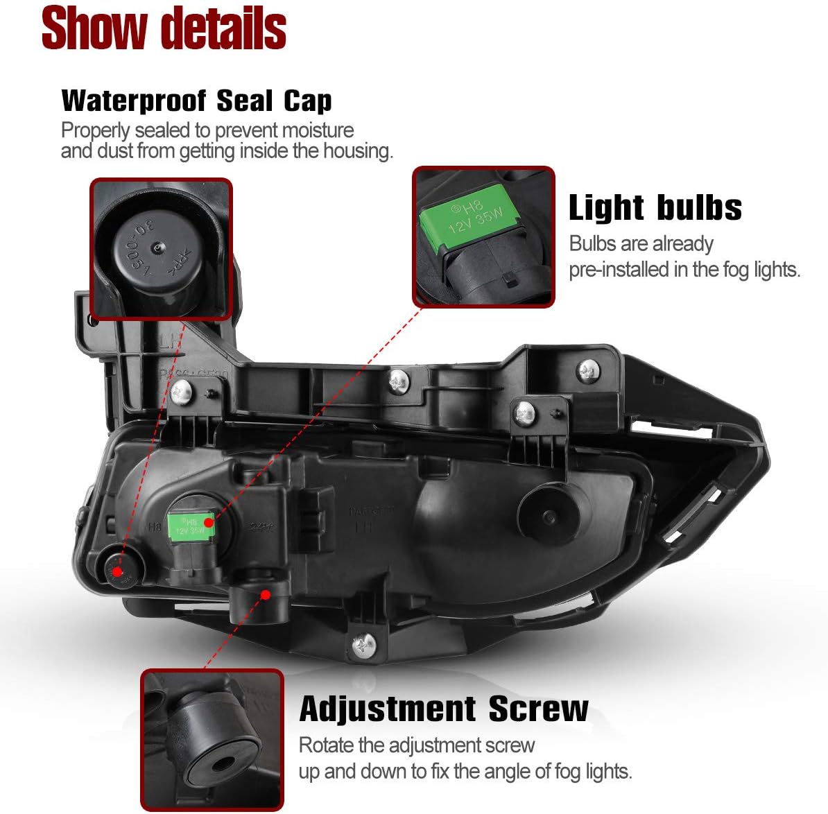 AUTOWIKI Fog Lights For Nissan Rogue 2017-2020 (Not Fit Sport Model) With Clear Lens Fog Light Assembly 2PCS OEM Replacement Fog Lamps (Switch and Wiring Kit Included)
