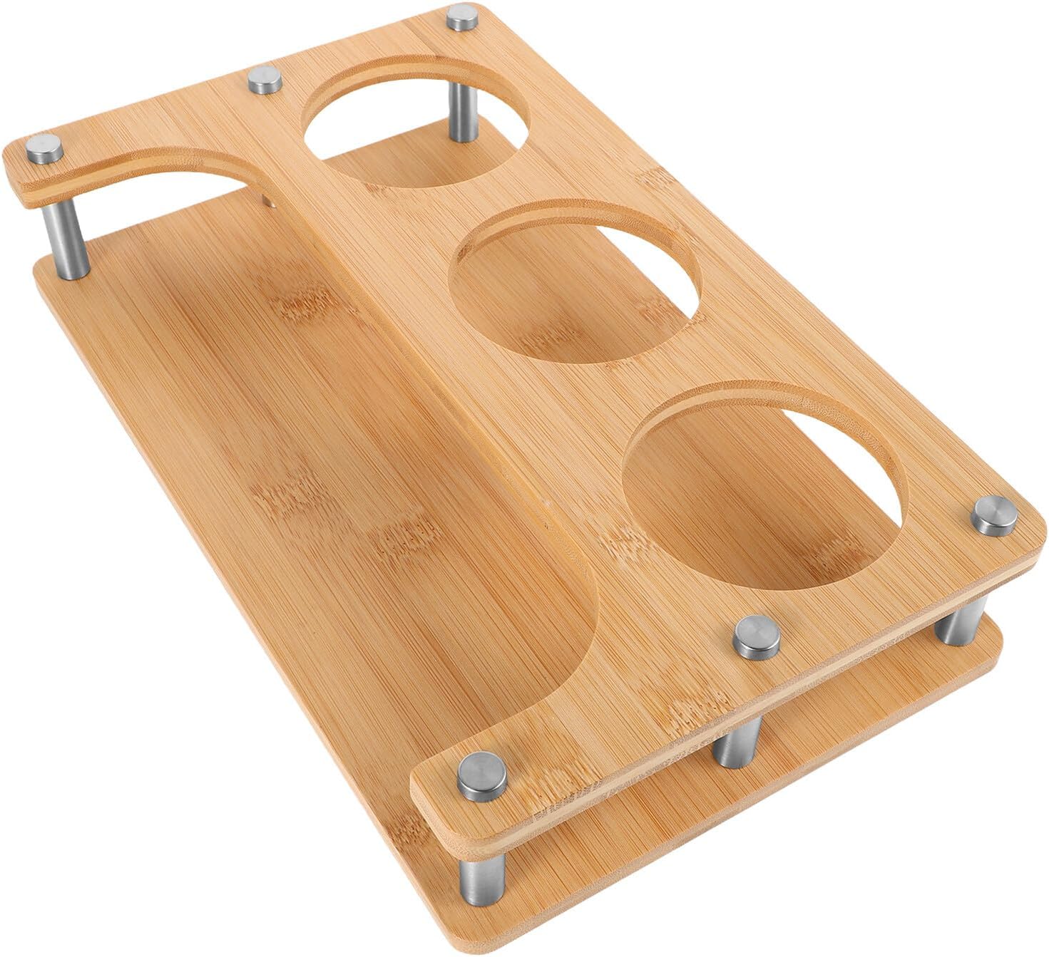 Wooden Kitchen Spice Rack 3-hole Small Storage Organizer for Salt Sugar Oil Vinegar Bottles Space-saving Seasoning Jar Holder for Home Use