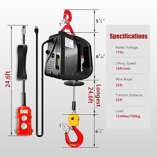 Polipasto Eléctrico Portátil 1540LBS 3 en 1 110V 25 Pies con Correa miniatura 6
